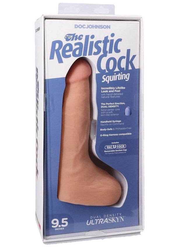 The Realistic Cock with Balls Ultraskyn Squirting with Removable Vac-U-Lock Suction Cup 9.5in - Vanilla