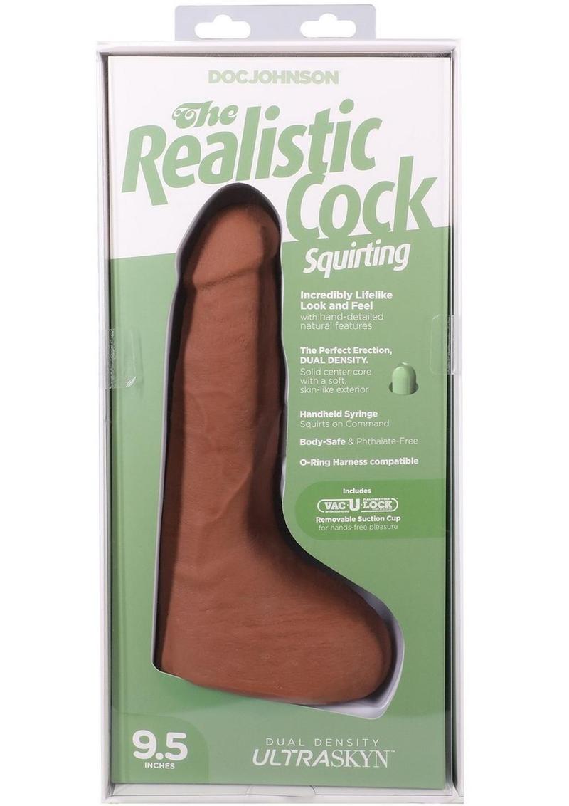 The Realistic Cock with Balls Ultraskyn Squirting with Removable Vac-U-Lock Suction Cup 9.5in - Caramel