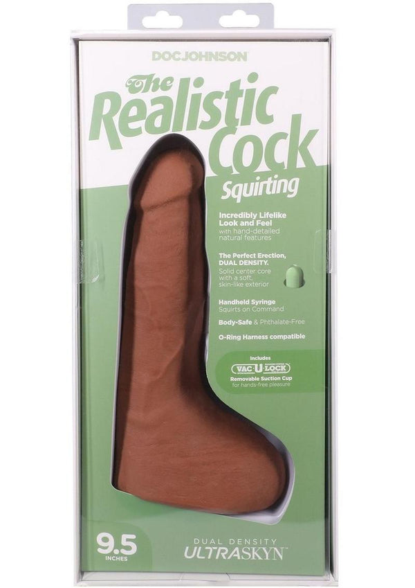 The Realistic Cock with Balls Ultraskyn Squirting with Removable Vac-U-Lock Suction Cup 9.5in - Caramel