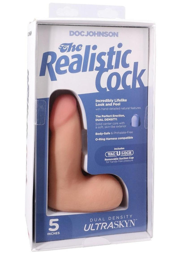 The Realistic Cock with Balls Ultraskyn Removable Vac-U-Lock Suction Cup 5in - Vanilla