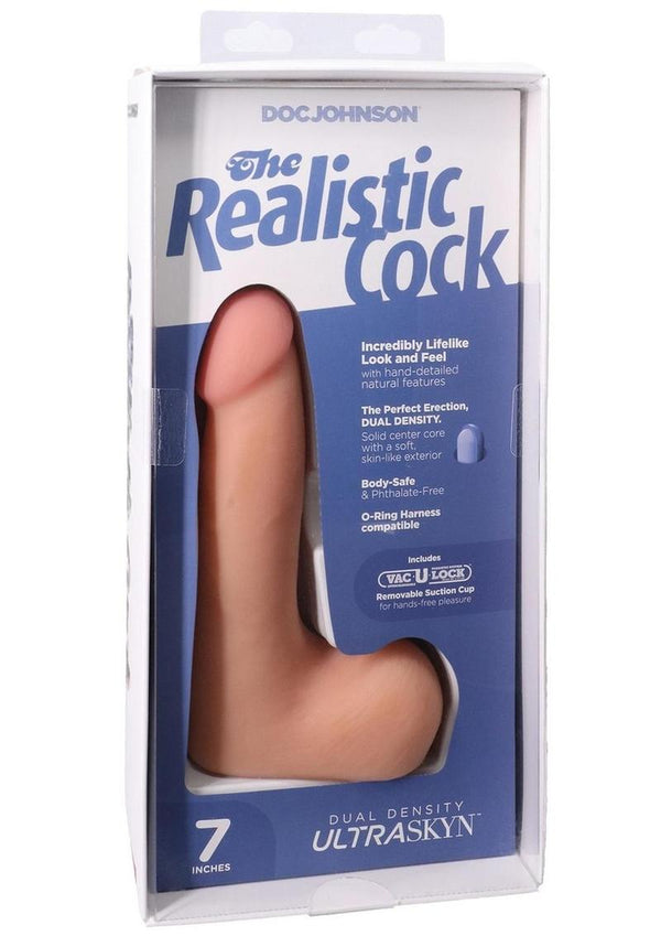 The Realistic Cock with Balls Ultraskyn Removable Vac-U-Lock Suction Cup 7in - Vanilla