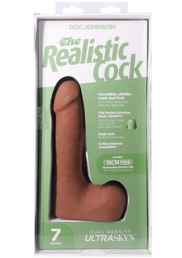 The Realistic Cock with Balls Ultraskyn Removable Vac-U-Lock Suction Cup 7in - Caramel
