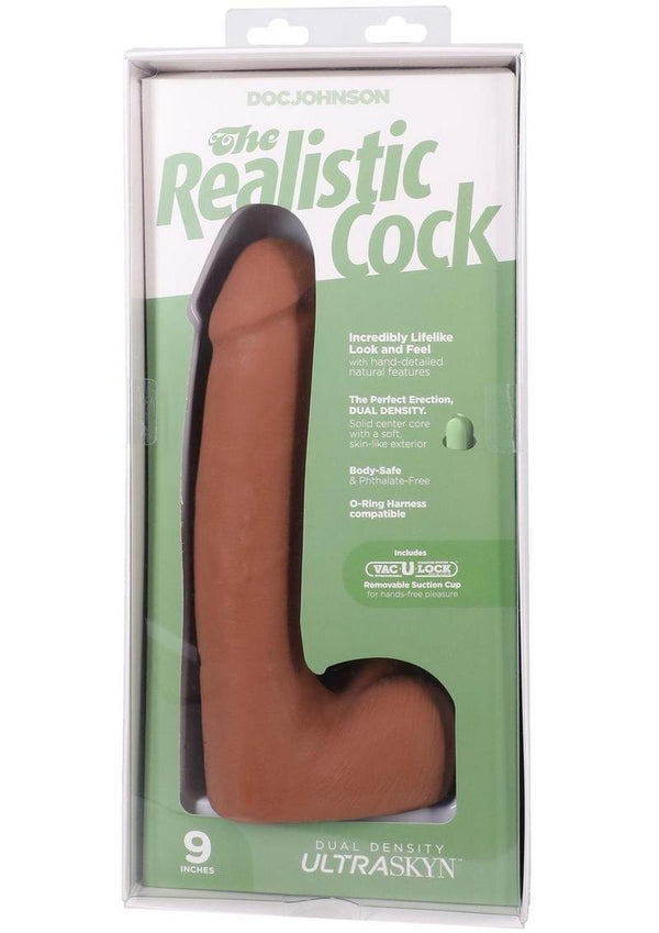 The Realistic Cock with Balls Ultraskyn Removable Vac-U-Lock Suction Cup 9in - Caramel
