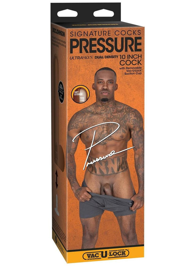Doc Johnson Signature Cocks Ultraskyn Pressure Dildo with Removable Suction Cup 10in - Chocolate