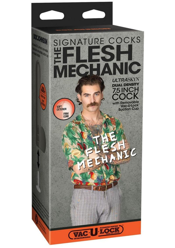 Doc Johnson Signature Cocks Ultraskyn The Flesh Mechanic Dildo with Removable Suction Cup 8.5in - Vanilla