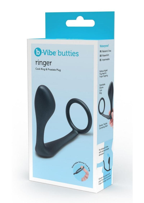 B-Vibe Ringer Silicone Cock Ring with Anal Plug - Black