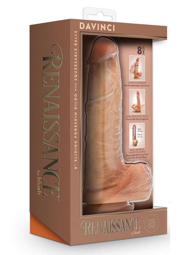 Renaissance Davinci Silicone Sliding Foreskin Dildo 8in - Caramel