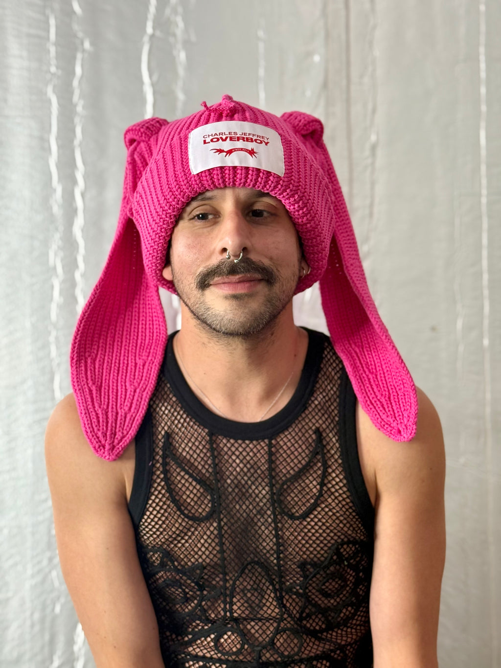 LOVERBOY BY CHARLES JEFFREY CHUNKY RABBIT BEANIE in PINK