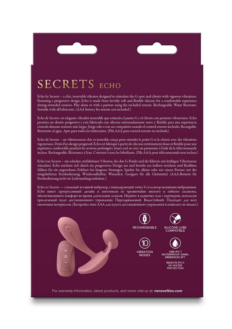 Secrets Echo Rechargeable Silicone G-Spot Vibrator with Clitoral Stimulation and Remote Control - Pink