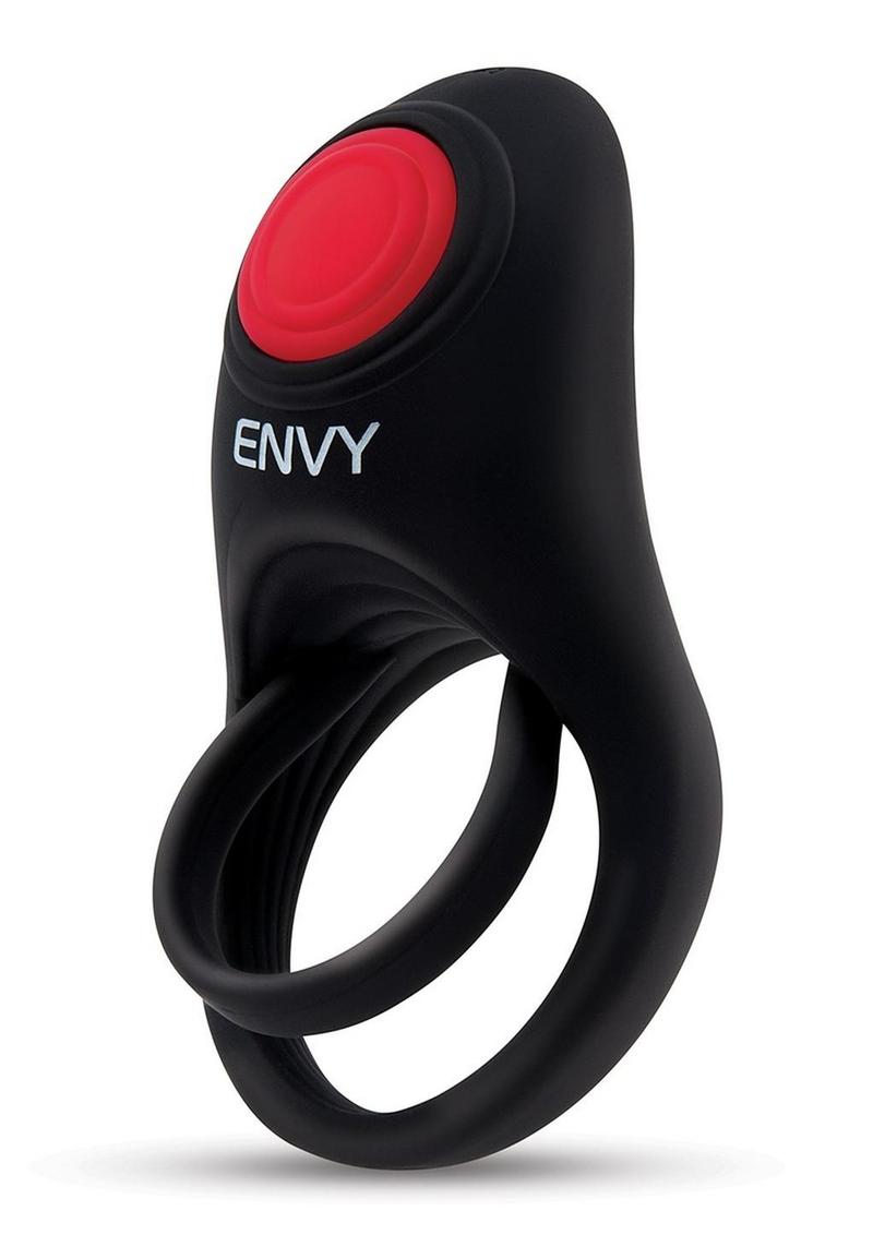 Envy Toys Bullseye Vibrating Rechargeable Silicone Dual Stamina Ring with Remote Control - Black