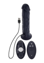 Black Thunder Rechargeable Silicone Dildo with Remote Control - Black
