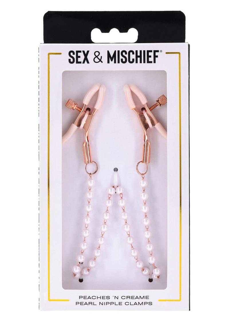 Sex & Mischief Peaches 'n CreaMe Pearl Nipple Clamps - Ivory/Rose Gold