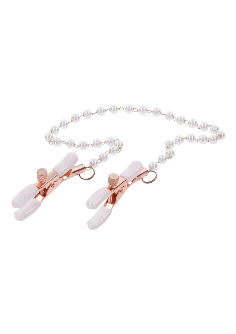 Sex & Mischief Peaches 'n CreaMe Pearl Nipple Clamps - Ivory/Rose Gold
