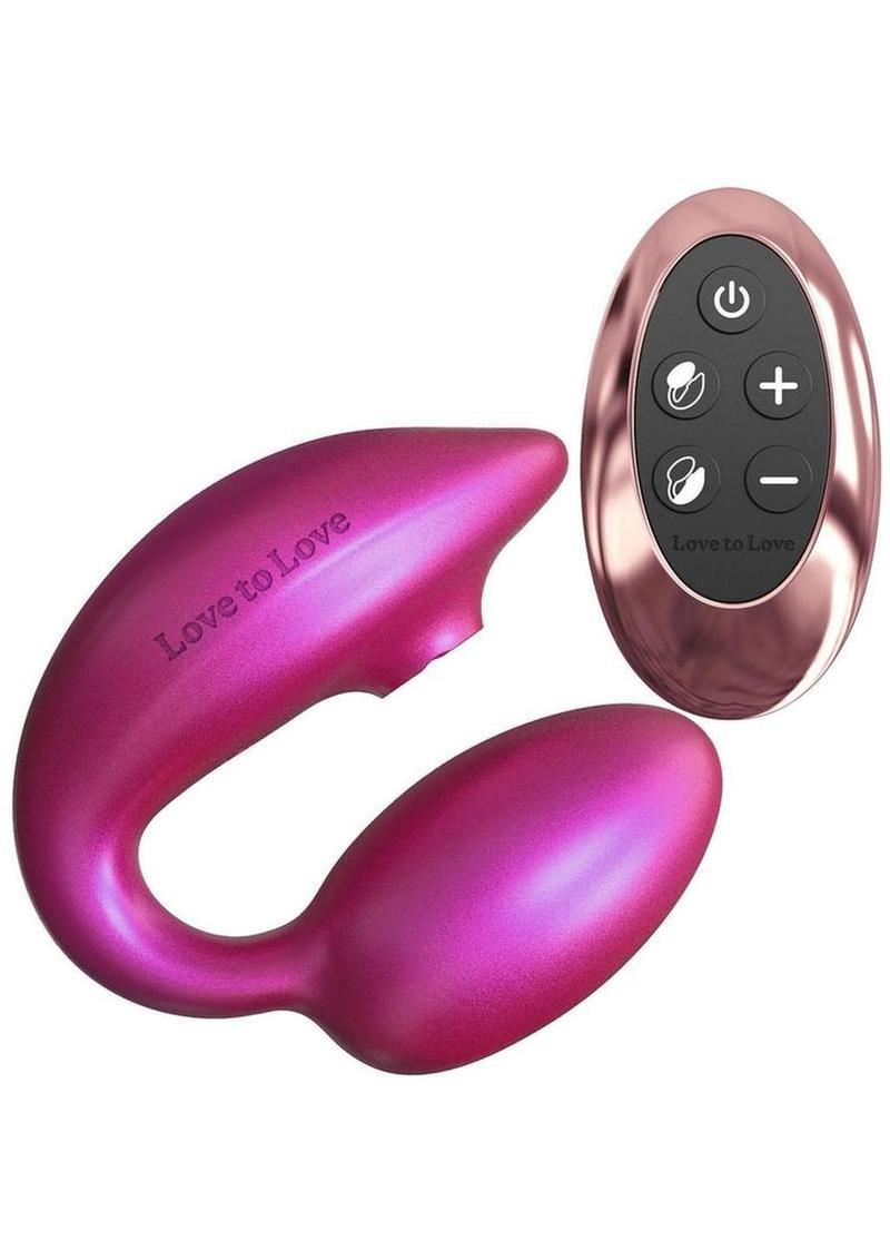 Love to Love Wonderlover Rechargeable Silicone Dual Vibrator with Remote Control - Iridescent Berry