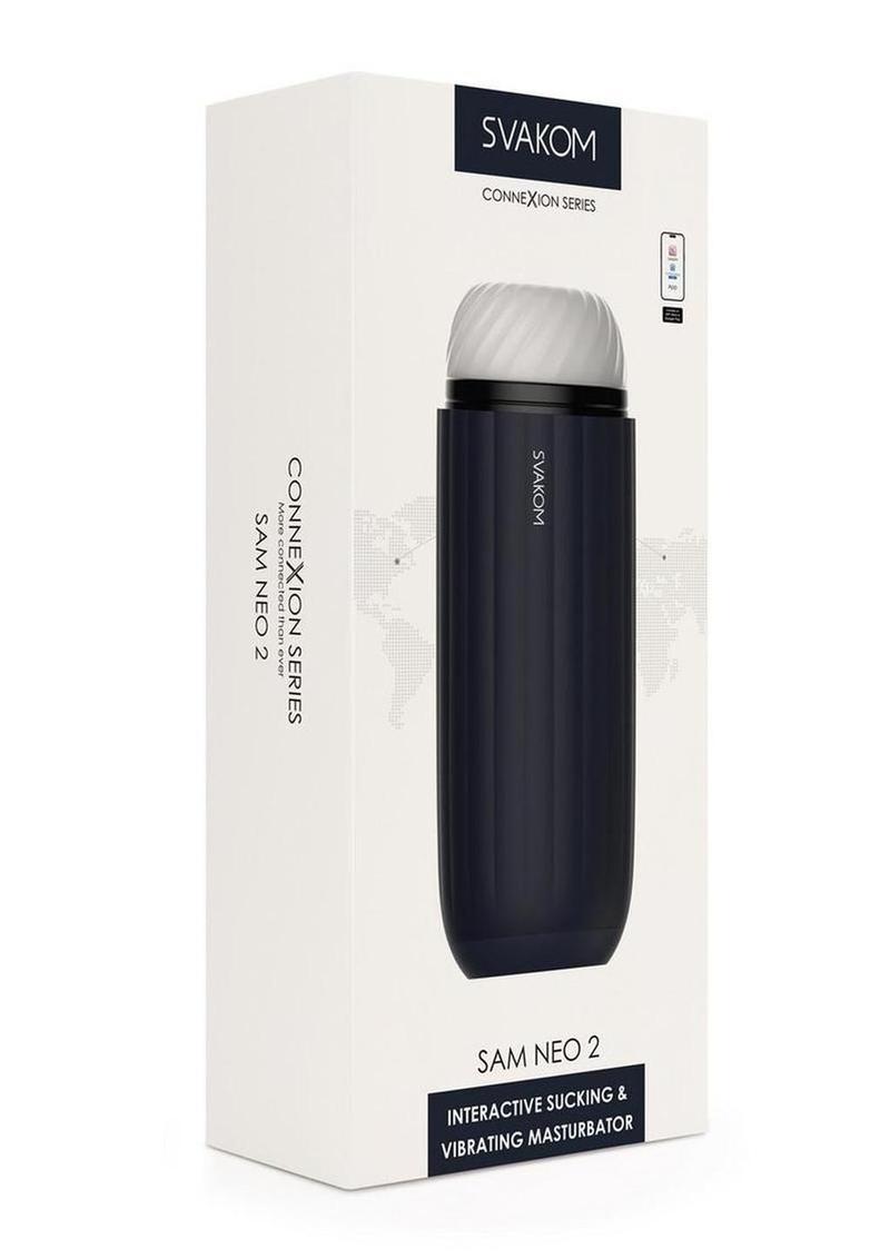 Svakom Sam Neo 2 Silicone App Control Rechargeable Masturbator - Navy Blue