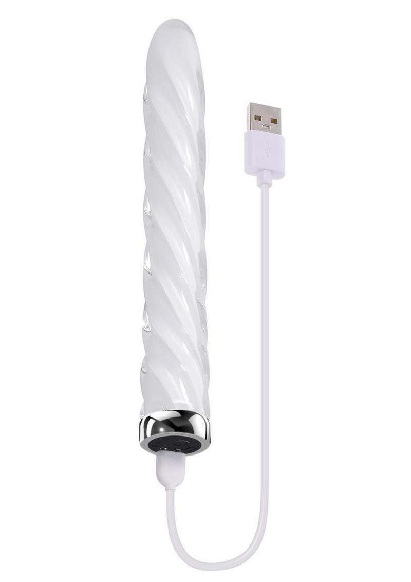 Playboy In a Twist Rechargeable Glass Vibrator - Clear/White