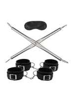 Lux Fetish Hog-Tie Spreader Bar with Detachable Wrist & Ankle Cuffs - Silver/Black