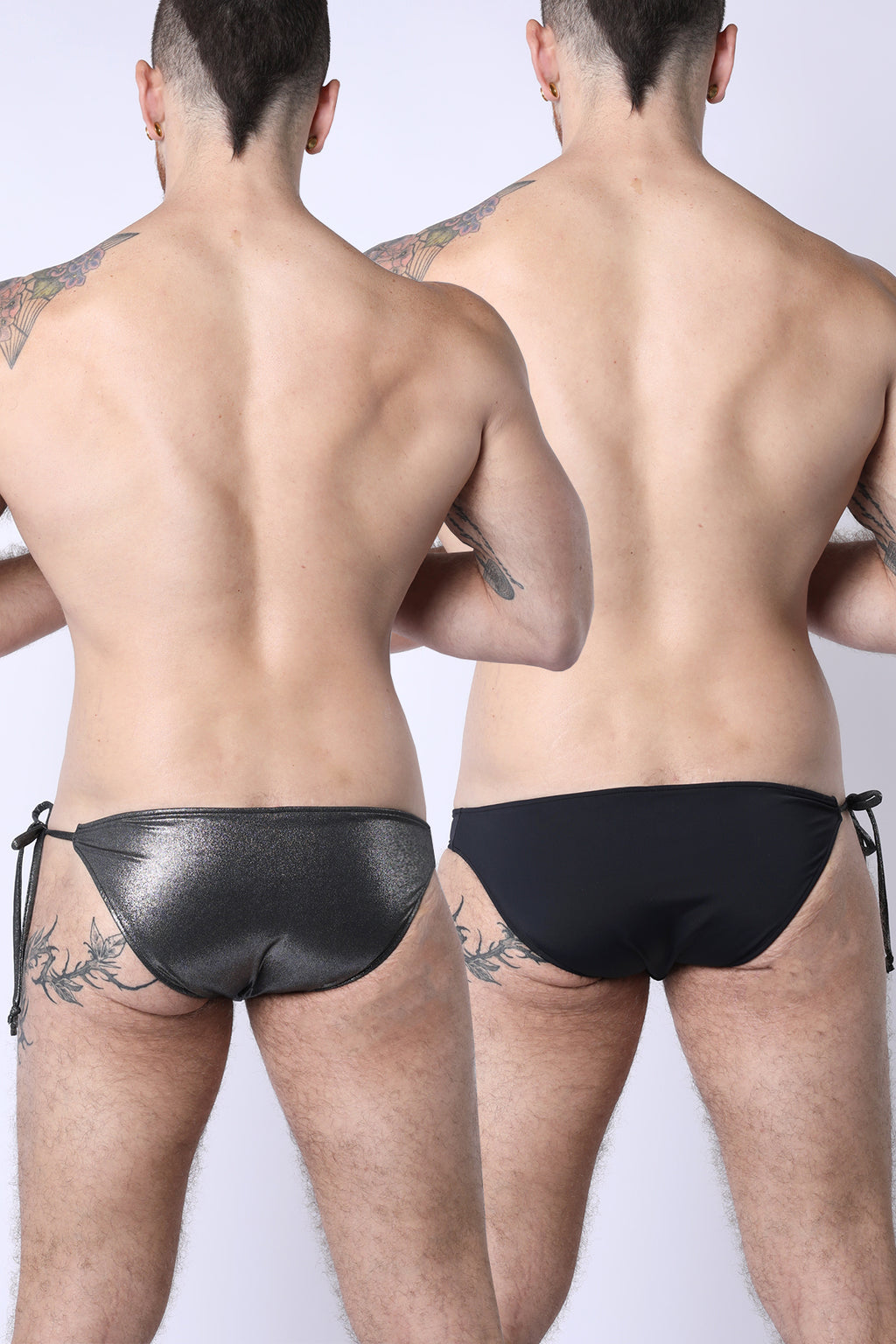 2-IN-1 MAUI SIDE TIE REVERSIBLE LOW RISE SWIM BRIEF - BLACK / METALLIC