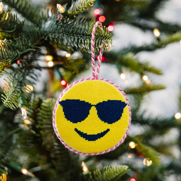 Sunglass Emoji Needlepoint Ornament