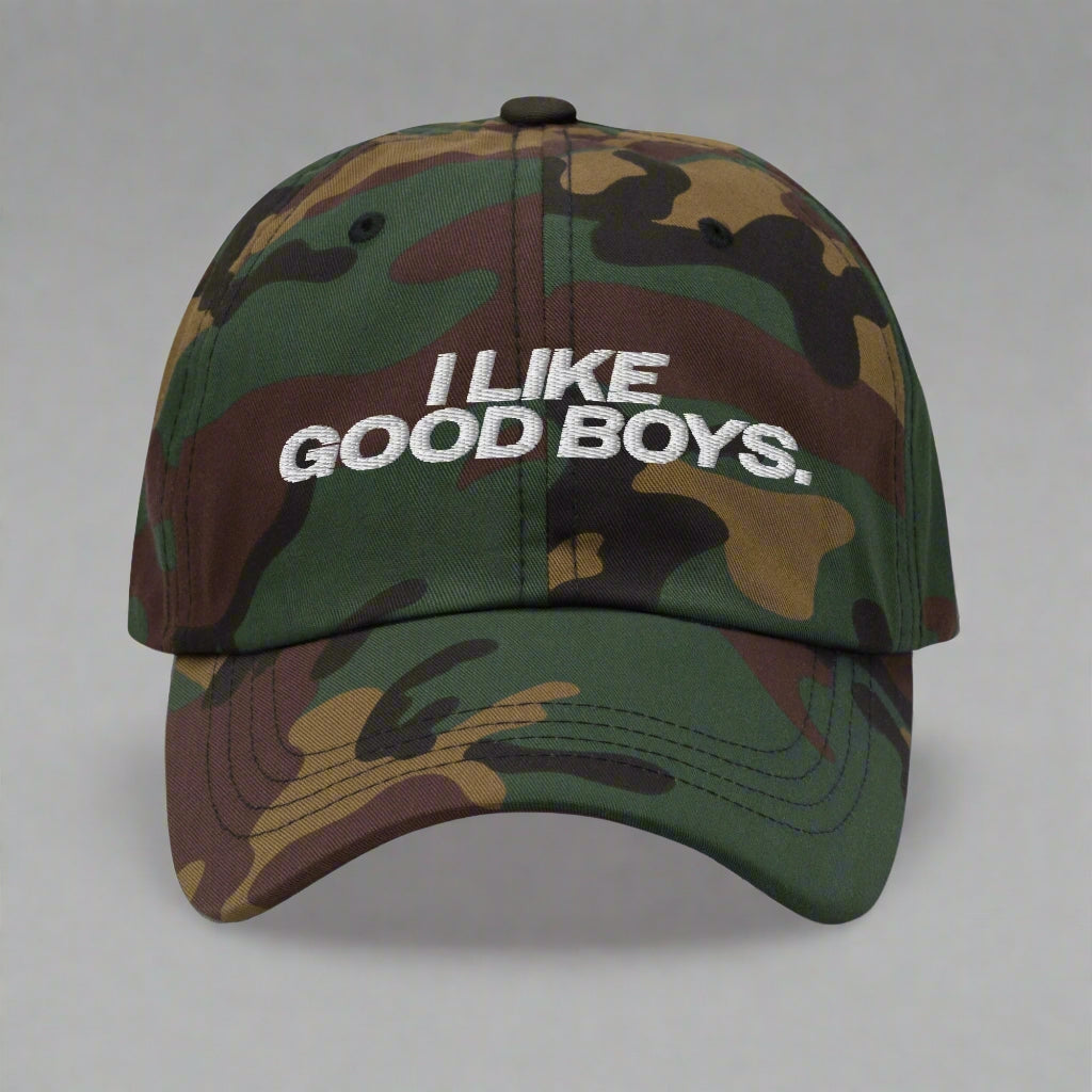 I Like Good Boys Dad Hat by YES HOMO in Green Camo