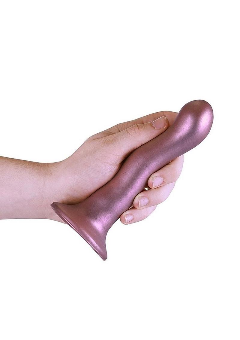 Ouch! Ultra Soft Curvy G-Spot Silicone Dildo 7in - Mettalic Rose Gold
