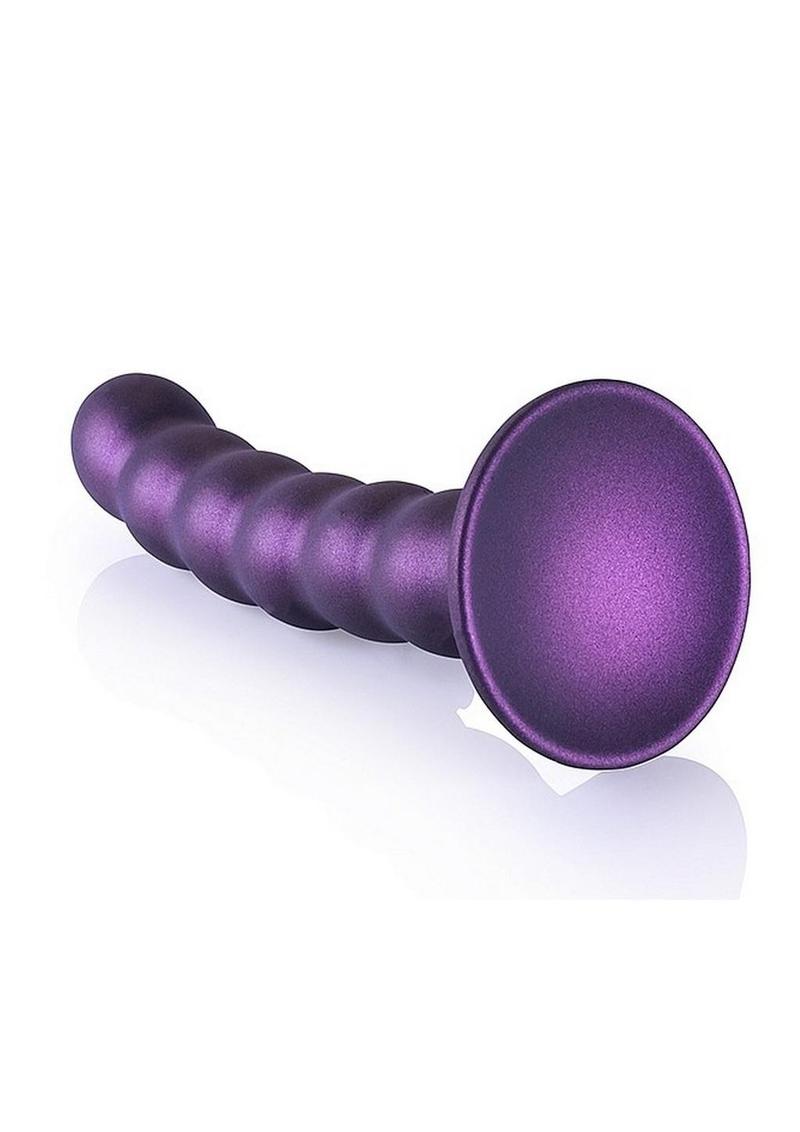 Ouch! Beaded G-Spot Silicone Dildo 5in - Metallic Purple