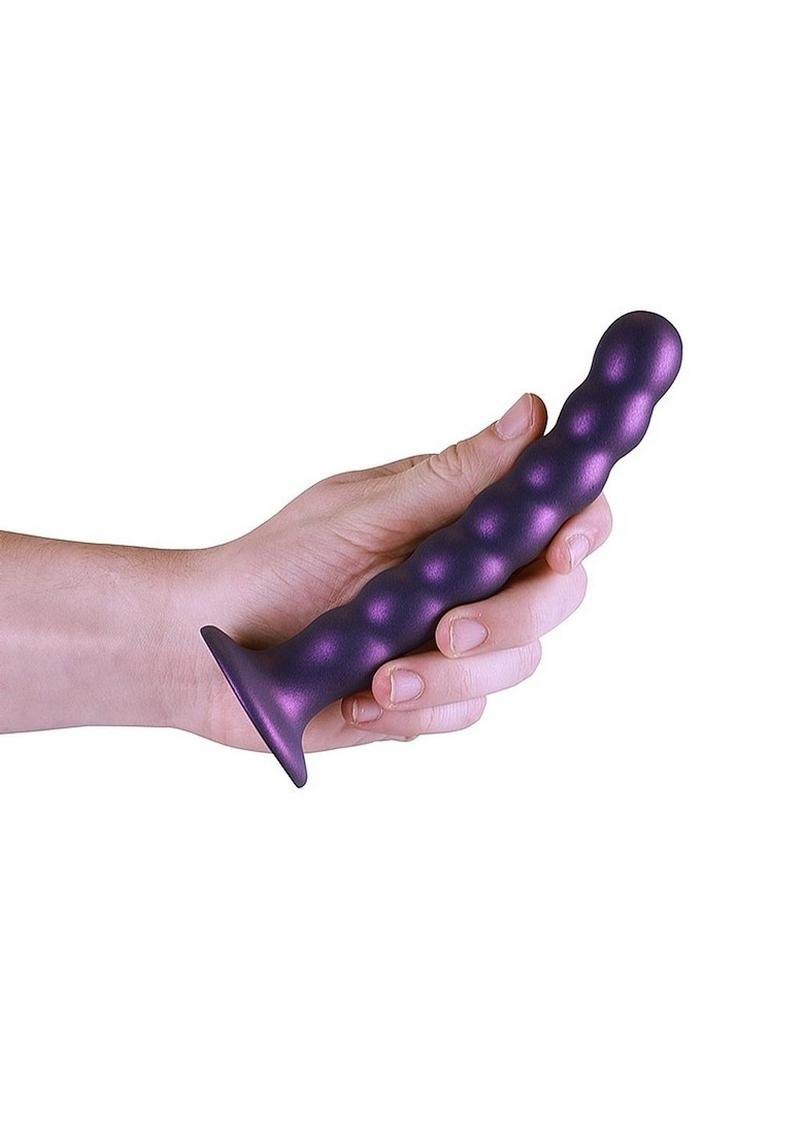 Ouch! Beaded G-Spot Silicone Dildo 6.5in - Metallic Purple