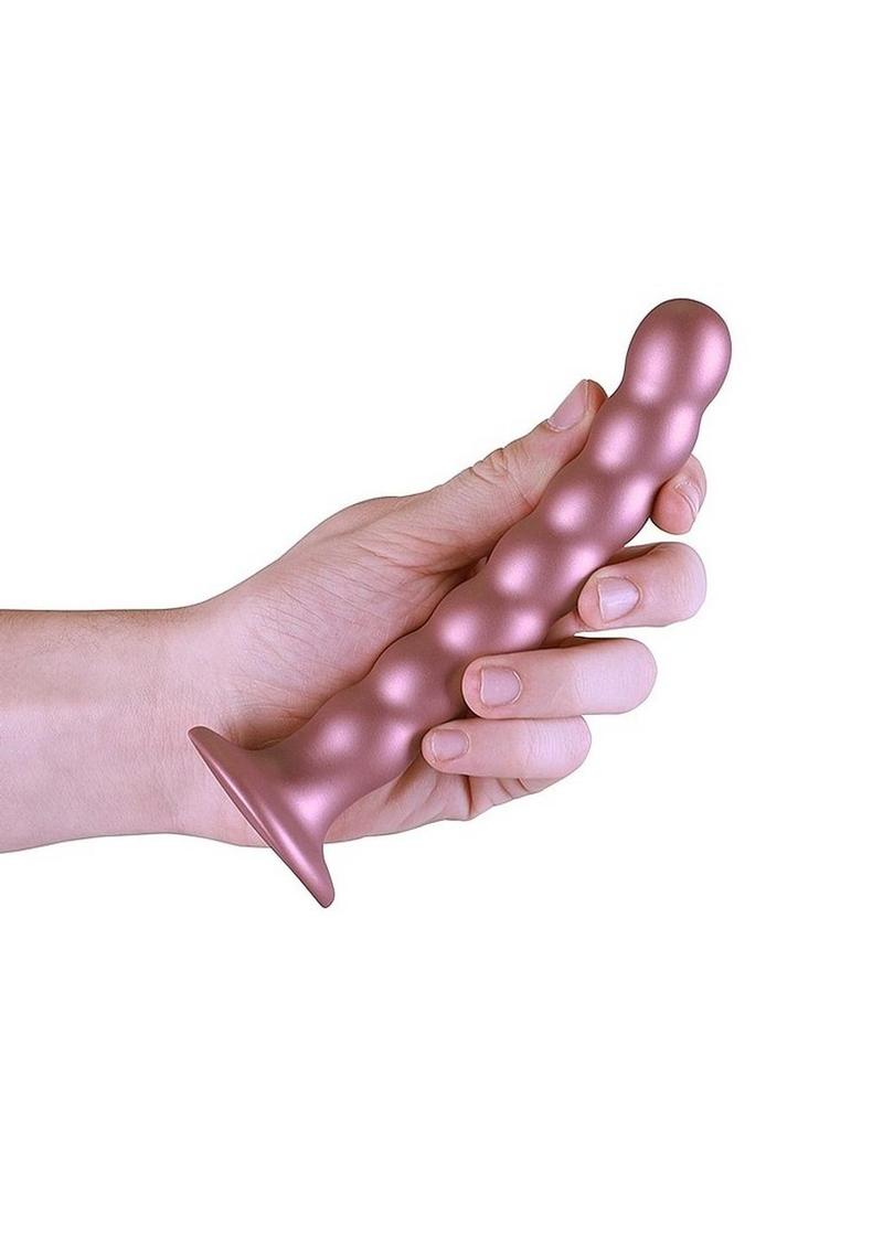 Ouch! Beaded G-Spot Silicone Dildo 6.5in - Metallic Rose Gold