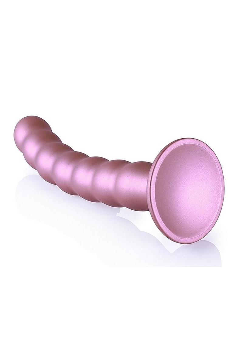 Ouch! Beaded G-Spot Silicone Dildo 8in - Metallic Rose Gold