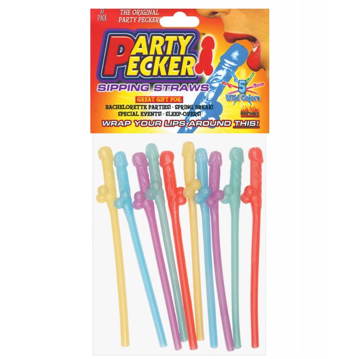 Party Pecker Sipping Straws - Assorted Colors Pack of 10