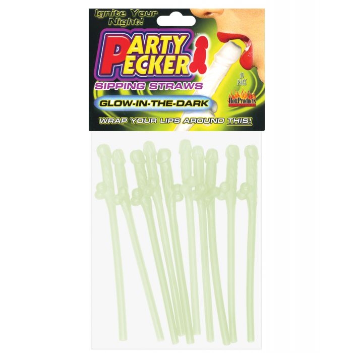 Party Pecker Sipping Straws - Glow in the Dark Pack of 10