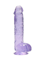 RealRock Crystal Clear Dildo with Balls 6in - Purple