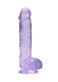 RealRock Crystal Clear Dildo with Balls 6in - Purple