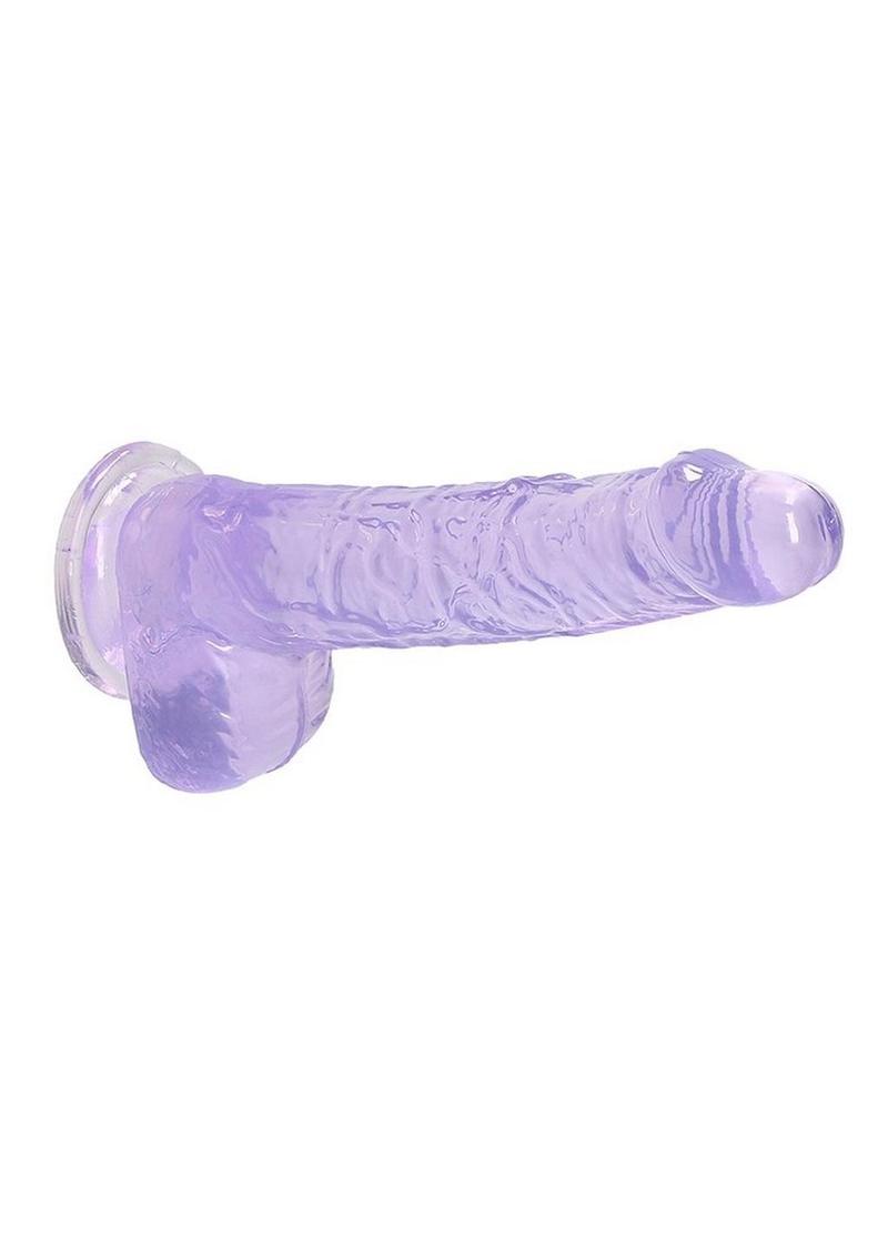 RealRock Crystal Clear Dildo with Balls 6in - Purple