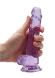 RealRock Crystal Clear Dildo with Balls 7in - Purple