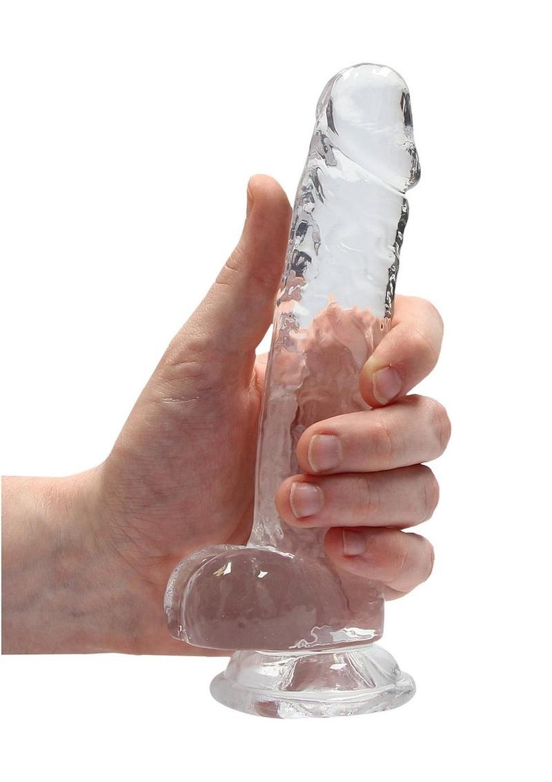 RealRock Crystal Clear Dildo with Balls 7in - Clear