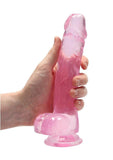 RealRock Crystal Clear Dildo with Balls 8in - Pink