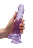 RealRock Crystal Clear Dildo with Balls 8in - Purple