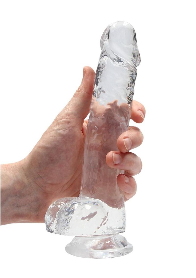 RealRock Crystal Clear Dildo with Balls 8in - Clear