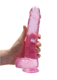 RealRock Crystal Clear Dildo with Balls 9in - Pink
