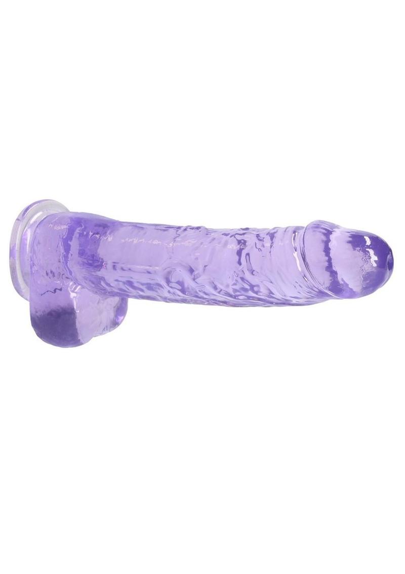 RealRock Crystal Clear Dildo with Balls 9in - Purple