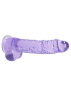 RealRock Crystal Clear Dildo with Balls 9in - Purple