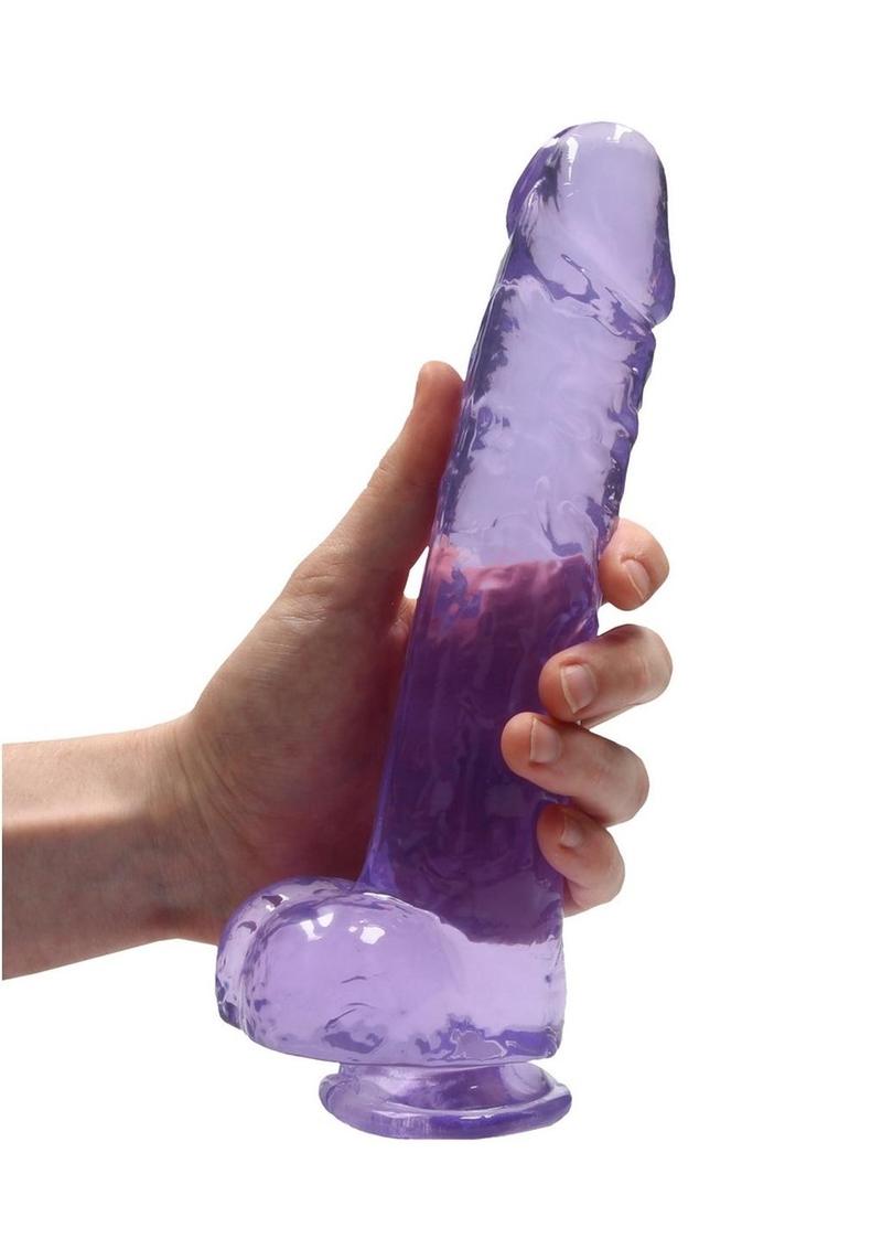 RealRock Crystal Clear Dildo with Balls 9in - Purple