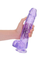 RealRock Crystal Clear Realistic Dildo with Balls 10in - Purple
