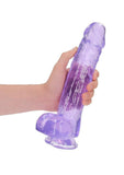 RealRock Crystal Clear Realistic Dildo with Balls 10in - Purple
