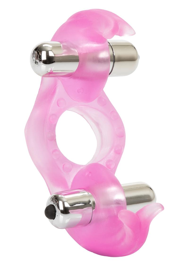 Couple's Enhancers Triple Orgasms Enhancer Vibrating Cock Ring with Clitoral Stimulation - Pink