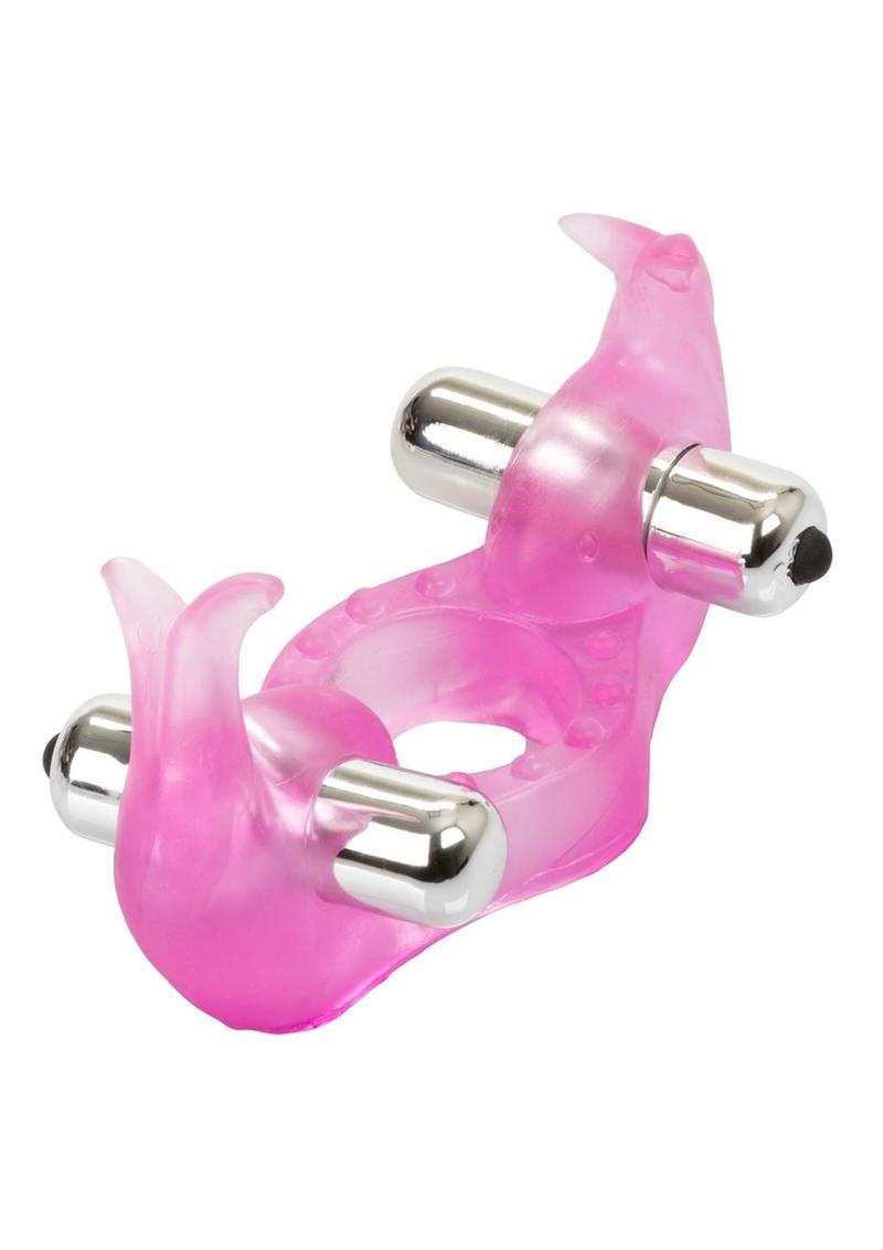 Couple's Enhancers Triple Orgasms Enhancer Vibrating Cock Ring with Clitoral Stimulation - Pink