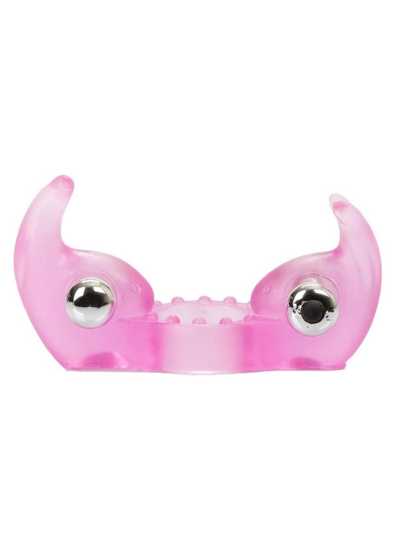 Couple's Enhancers Triple Orgasms Enhancer Vibrating Cock Ring with Clitoral Stimulation - Pink