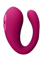 Vive YOKO Rechargeable Silicone Tripe Motor Dual Prongs with Clitoral Pulse Wave Vibrator - Pink