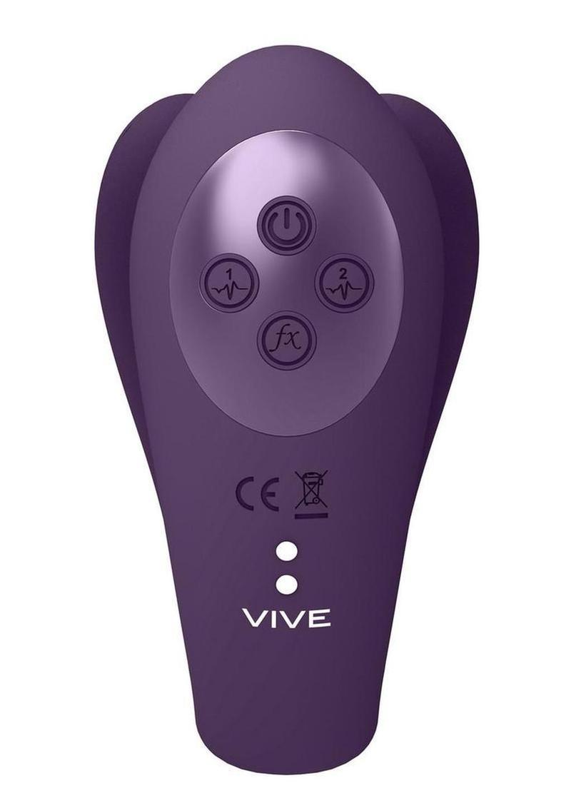 Vive YOKO Rechargeable Silicone Tripe Motor Dual Prongs with Clitoral Pulse Wave Vibrator - Purple